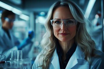 Fototapeta premium Portrait of a Confident Female Scientist in a Modern Laboratory Setting