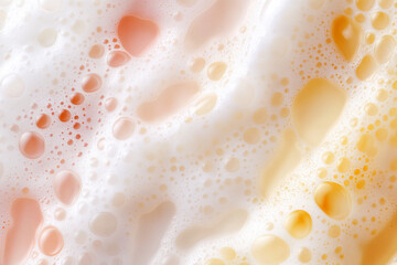 Close-up macro shot of vitamin powder dissolving in water creating colorful bubbles and foam