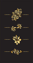Fototapeta premium Golden calligraphic design elements on black background set