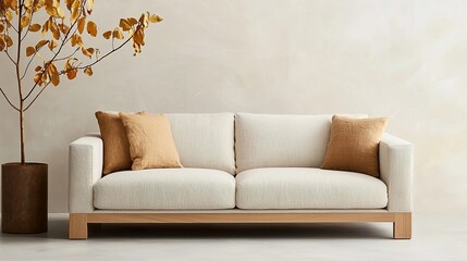 Stylish japandi furniture showcase soft neutral tones living room contemporary design minimalist aesthetic