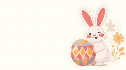 Obraz premium A charming illustration of a happy bunny beside a colorful Easter egg, perfect for spring celebrations and festive designs.