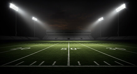 Naklejka premium Night Football Field Stadium Lights Green Grass Game Sports