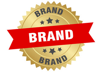 brand. brand round red and gold label isolated on transparent background