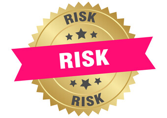 risk. risk round pink and gold label isolated on transparent background