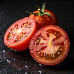 Fresh and plump red tomatoes with smooth, shiny skin and rich interior, perfect for any kitchen use