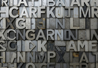 Metal Letterpress Alphabet Texture Background: Vintage Typography Design