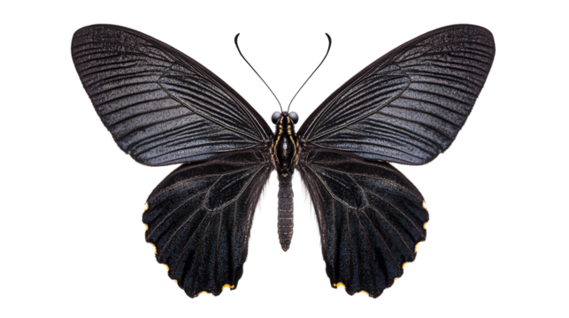 Magnificent Great Mormon butterfly, exotic insect, black wings, cut out transparent