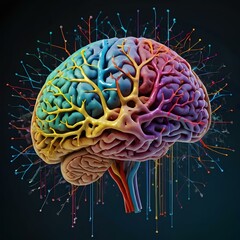 A growing brain with colorful neurons connecting over time