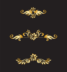Golden calligraphic design elements on black background set