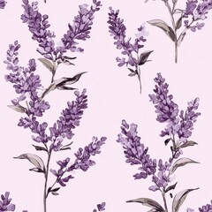 Delicate Purple Watercolor Floral Seamless Pattern on Pink Background