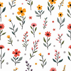 Seamless pattern with flowers, Seamless pattern with flowers, Hand drawn Flowers and branches in Scandinavian style