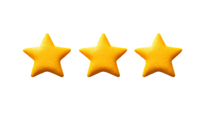Three Golden Stars, 3D render, Celebration Concept, cut out transparent
