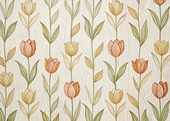 Minimalist Hand-Drawn Tulip Textile Pattern Wallpaper -  Documentary Photography Style