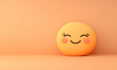 Cheerful Emoji Cutout with Expressive Features Against Soft Orange Background