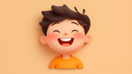 Happy Cartoon Boy Sticker with Round Head and Smiling Expression