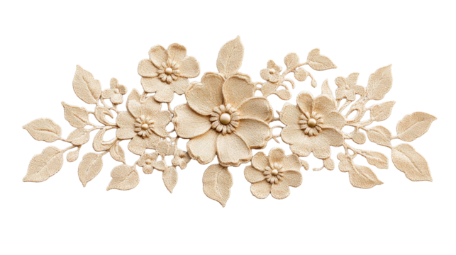 Floral pattern of lace elements isolated on black, cut out transparent