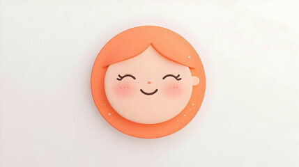 Cute Round Smiling Face Cutout Icon with Orange Hair and Cheerful Expression
