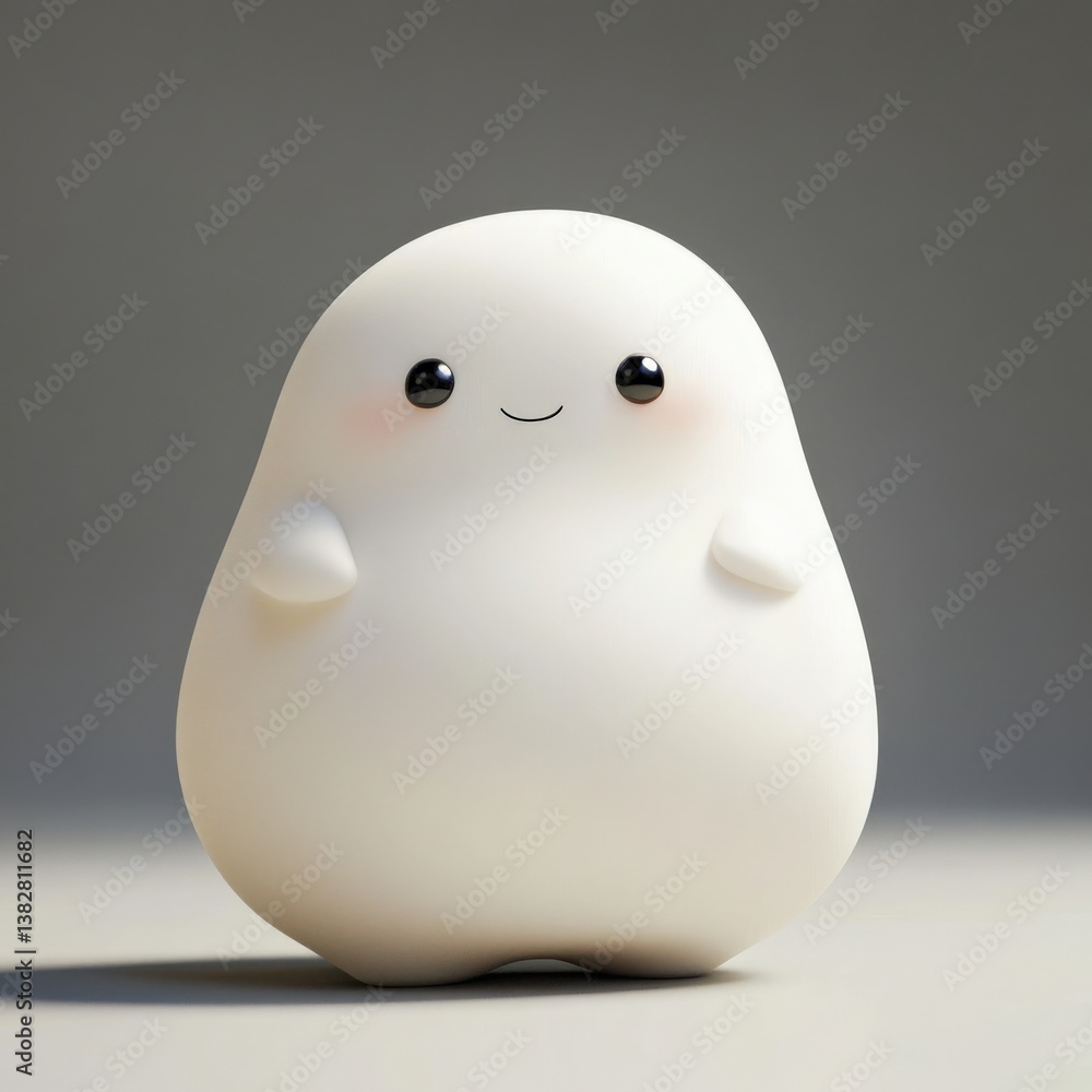 Poster charming cute white blob character studio setting digital art minimalistic design close-up view play