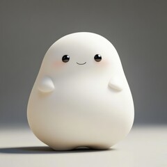 Charming cute white blob character studio setting digital art minimalistic design close-up view playfulness and joy