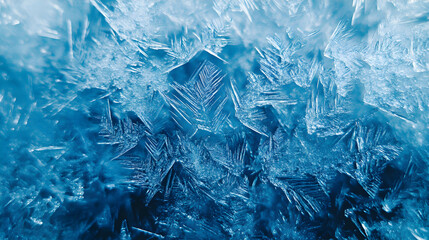 frost crystal texture with intricate frozen patterns in cool blue tones 