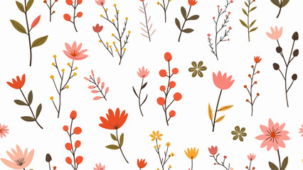 Spring Floral Seamless Pattern, abstract seamless pattern with flowers and branches, background graphic design print vector illustration, vintage colors.	