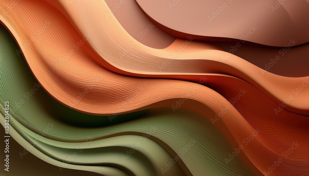 Poster fluid organic waves in earthy tones, abstract background with smooth curves and layered textures for design and branding

