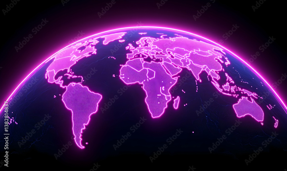 Poster vibrant global network visualization with neon elements and connections