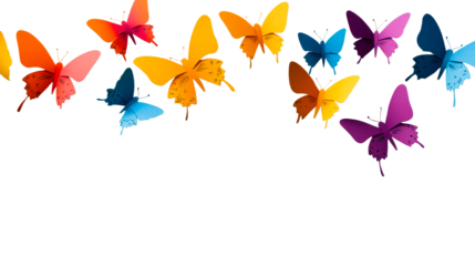 Bright butterflies in a vibrant array of colors, cut out transparent