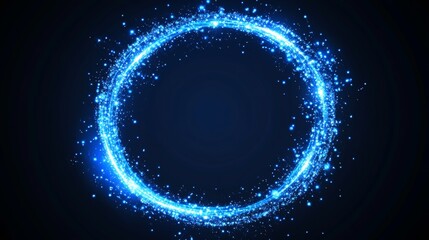 Blue Glitter Circle of Shiny Light Sparkles And Grey Sparks Particles on Black background.