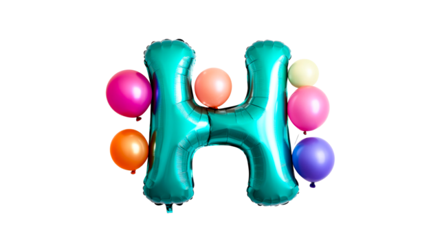 Party teal letter H with balloons, festive style, cutout transparent - Powered by Adobe