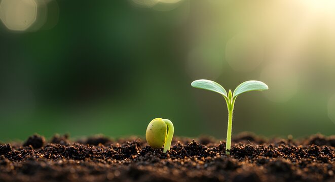 Emerging Life Seedling and Sprout in Rich Soil