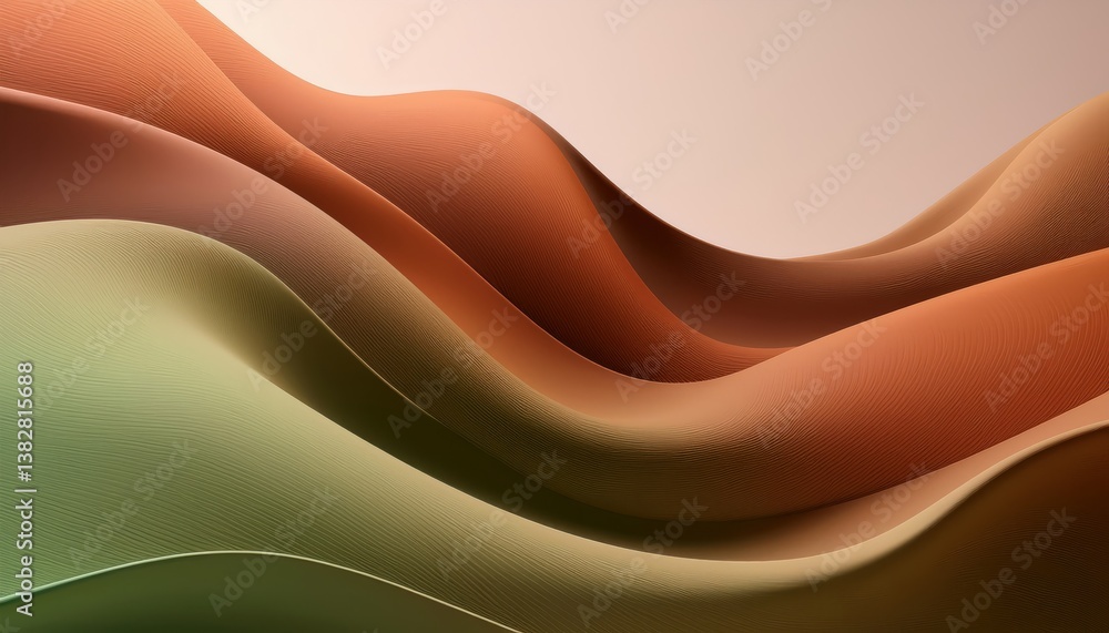 Poster fluid organic waves in earthy tones, abstract background with smooth curves and layered textures for