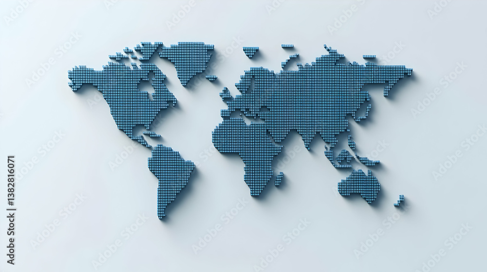 Aufkleber stylized blue world map with grid pattern for graphic design projects