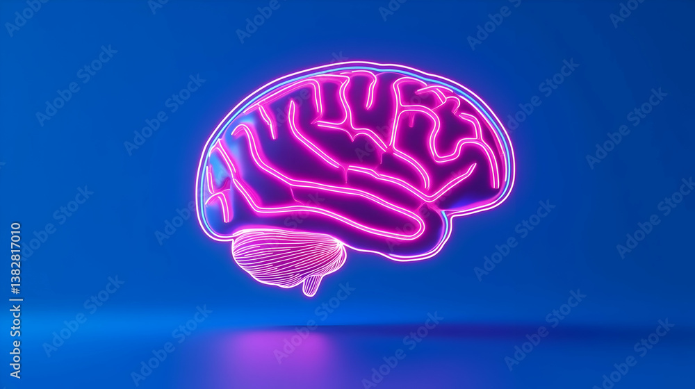 Poster vividly illuminated brain symbolizing advanced technology concepts