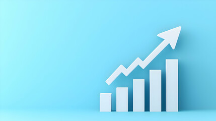 White Arrow Rocket Launching Upward with Growth Bar Progress Chart