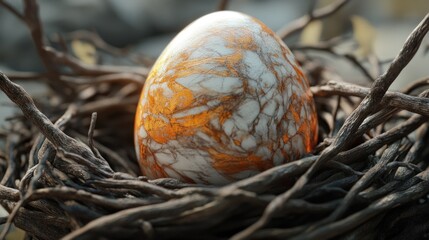 Egg Nest with Golden Veins and Marble Texture Close Up