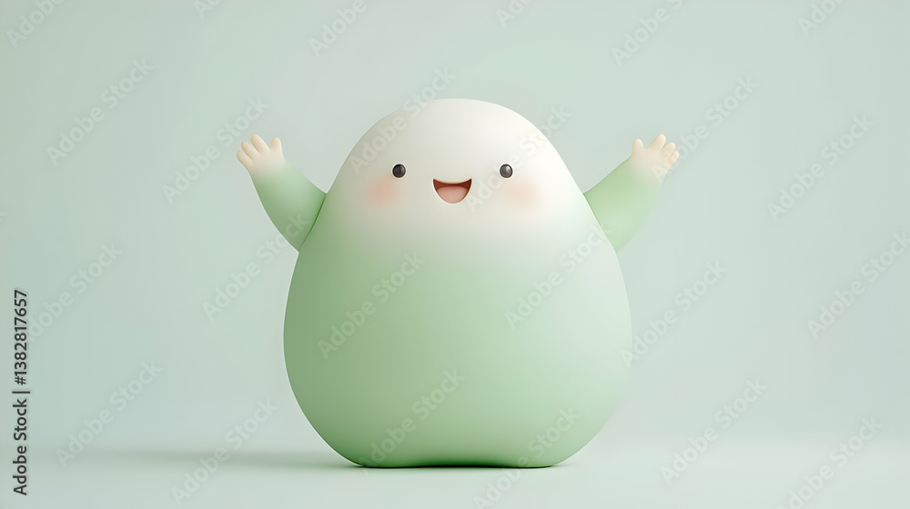 Poster joyful whimsical 3d render of a cheerful blob character