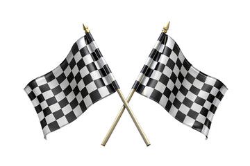 Two crossed checkered racing flag isolated on transparent background.