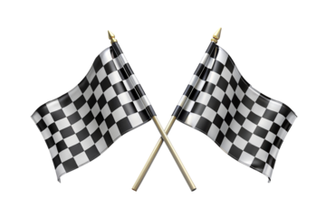 Two crossed checkered racing flag isolated on transparent background.