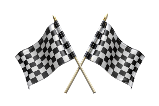 Two crossed checkered racing flag isolated on transparent background.