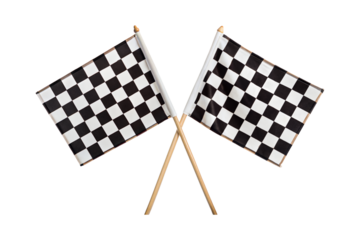 Two crossed checkered racing flag isolated on transparent background.