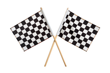 Two crossed checkered racing flag isolated on transparent background.