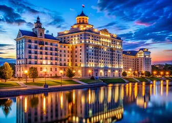 Minsk Luxury Hotel Night View, August 5, 2024 - Belarus Cityscape