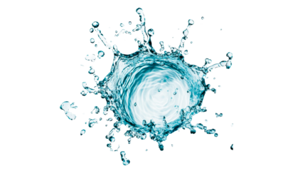 Liquid burst captures water ripple effect, droplets, cut out transparent