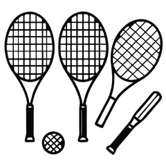 Minimalist Tennis Logo: Tennis bat and ball crisscrossed Rackets with Ball in Black & White.