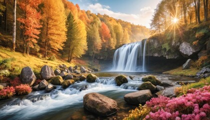 Obraz premium Forest Landscape Majestic Nature In Autumn Season