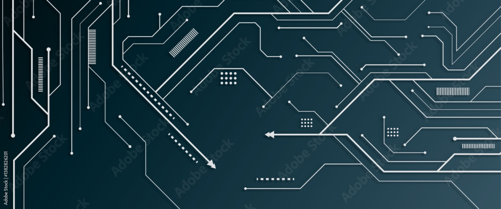 Poster vector technology blue background with lines, circuit board network connection.