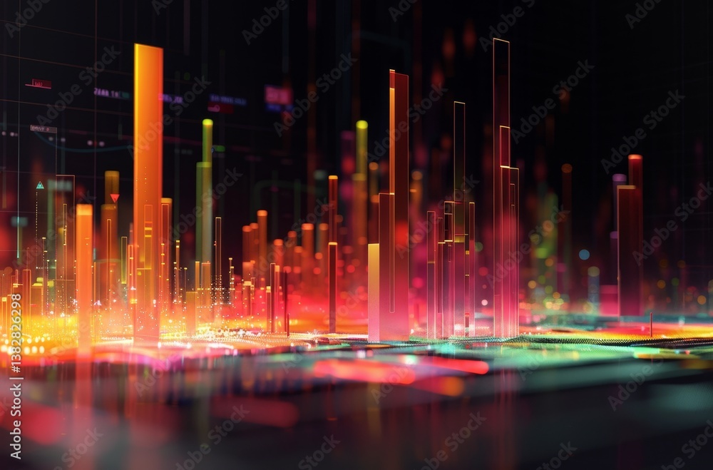 Aufkleber stock market candlestick graph in dynamic hologram style showcasing asset price movements and key da