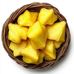 Bright Yellow Pineapple Chunks in Rustic Wicker Basket