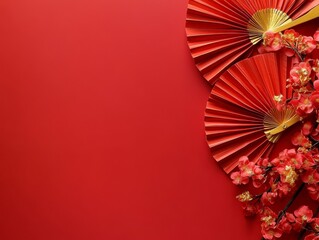 A 3D rendering showcases a paper fan medallion as a Chinese New Year decoration, illustrating the theme of a festive celebration